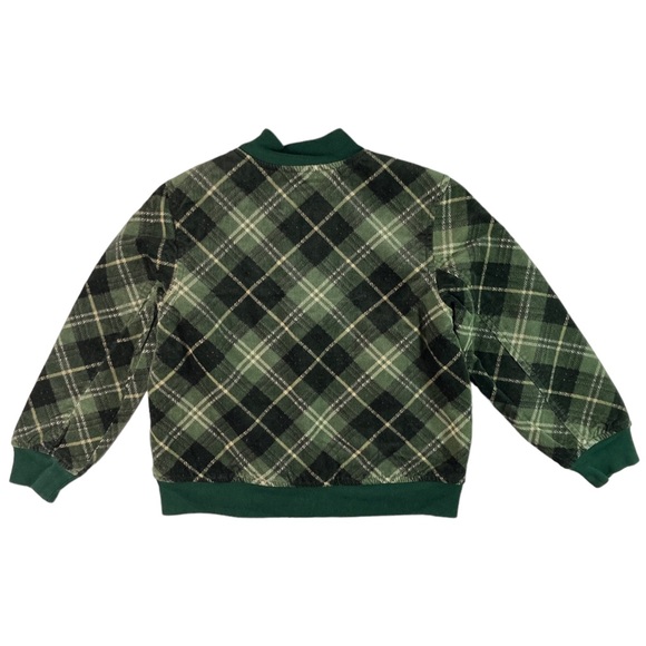 Kaminey Size 7 Tartan Plaid Bomber Jacket Quilted Lined Green Embroidered 120/60 - Picture 10 of 13